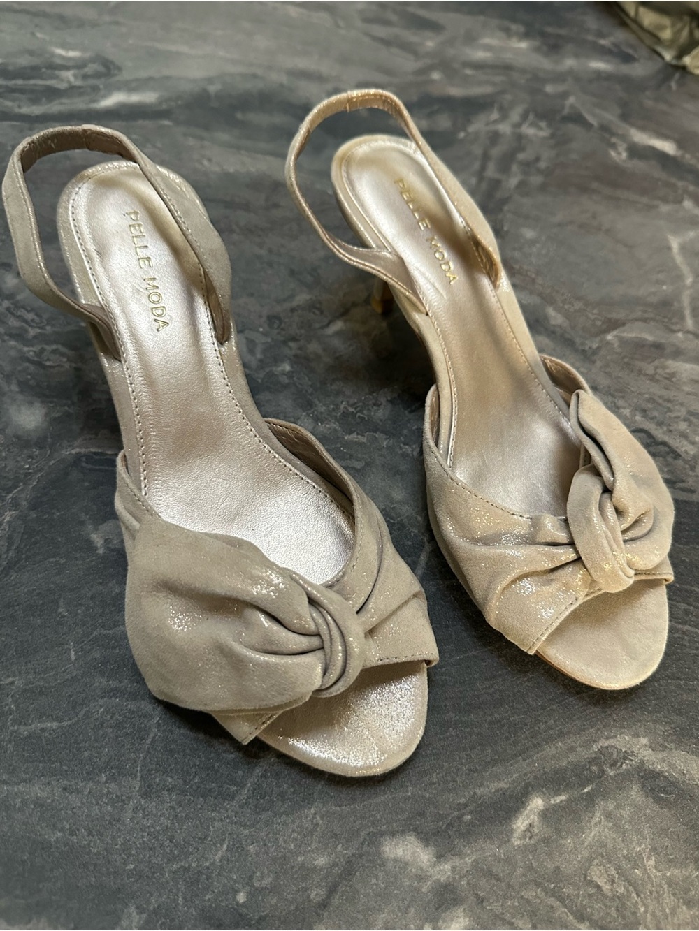 Pelle Moda Champagne Knot Front Slingback Heels